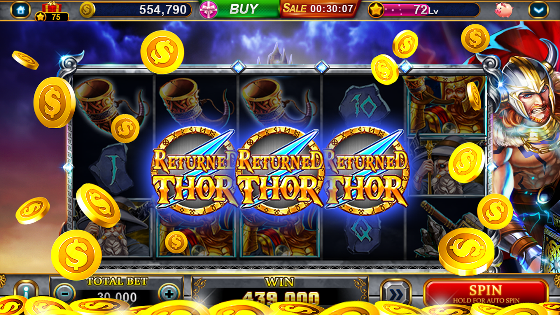 App screenshot displaying an exciting online slot game.